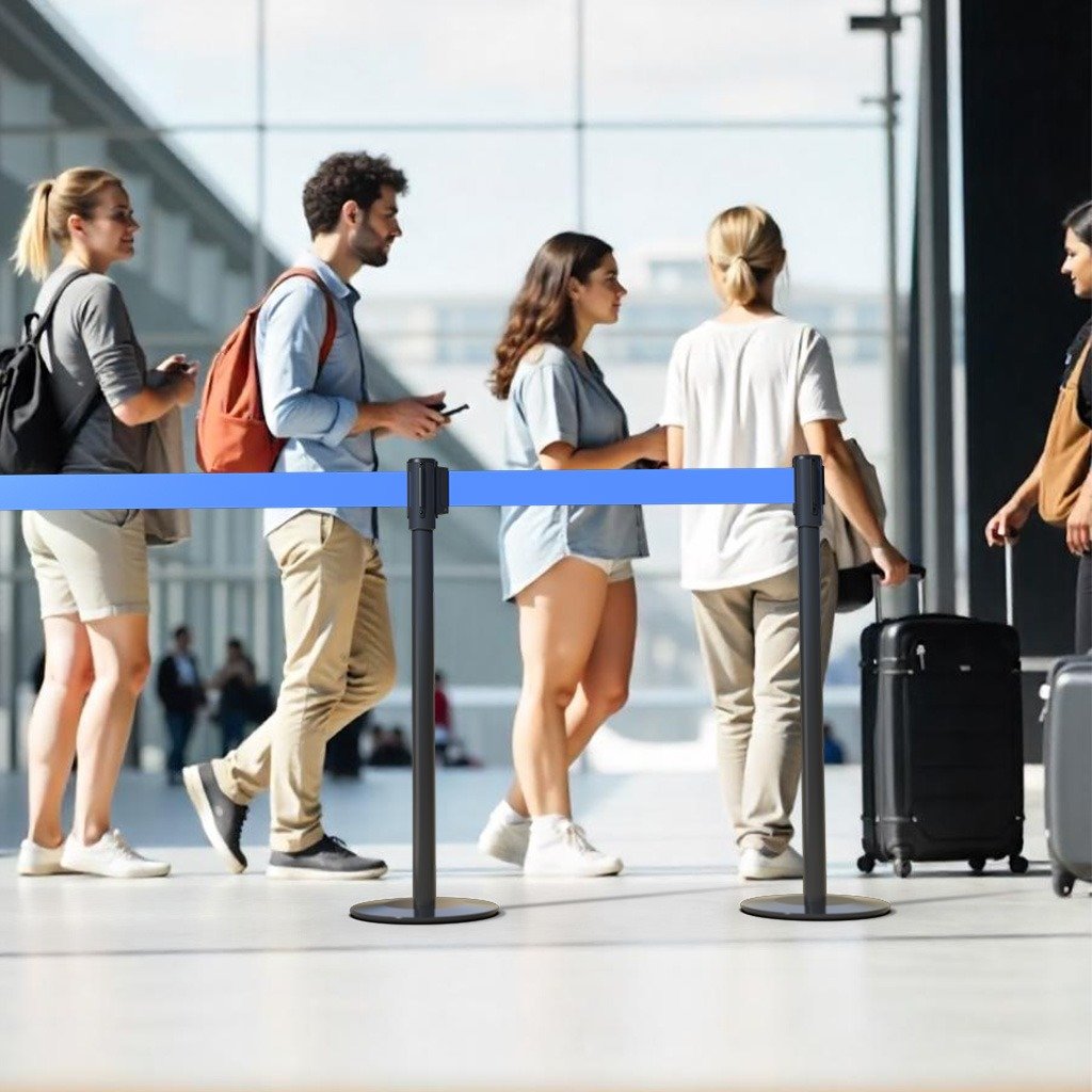 Vue d’une file d’attente aéroportuaire équipée FileTech