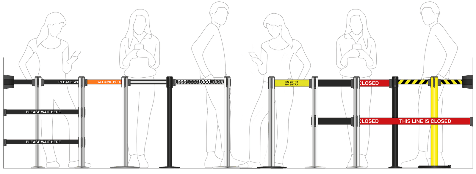 Solution de barrière mobile FileTech en extérieur avec finition acier